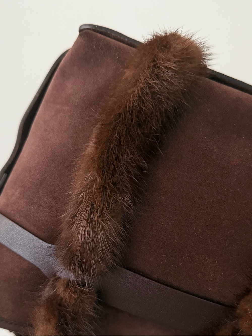 Salvatore Ferragamo Brown Suede Mink Fur Handle Bag - Picture 11 of 13